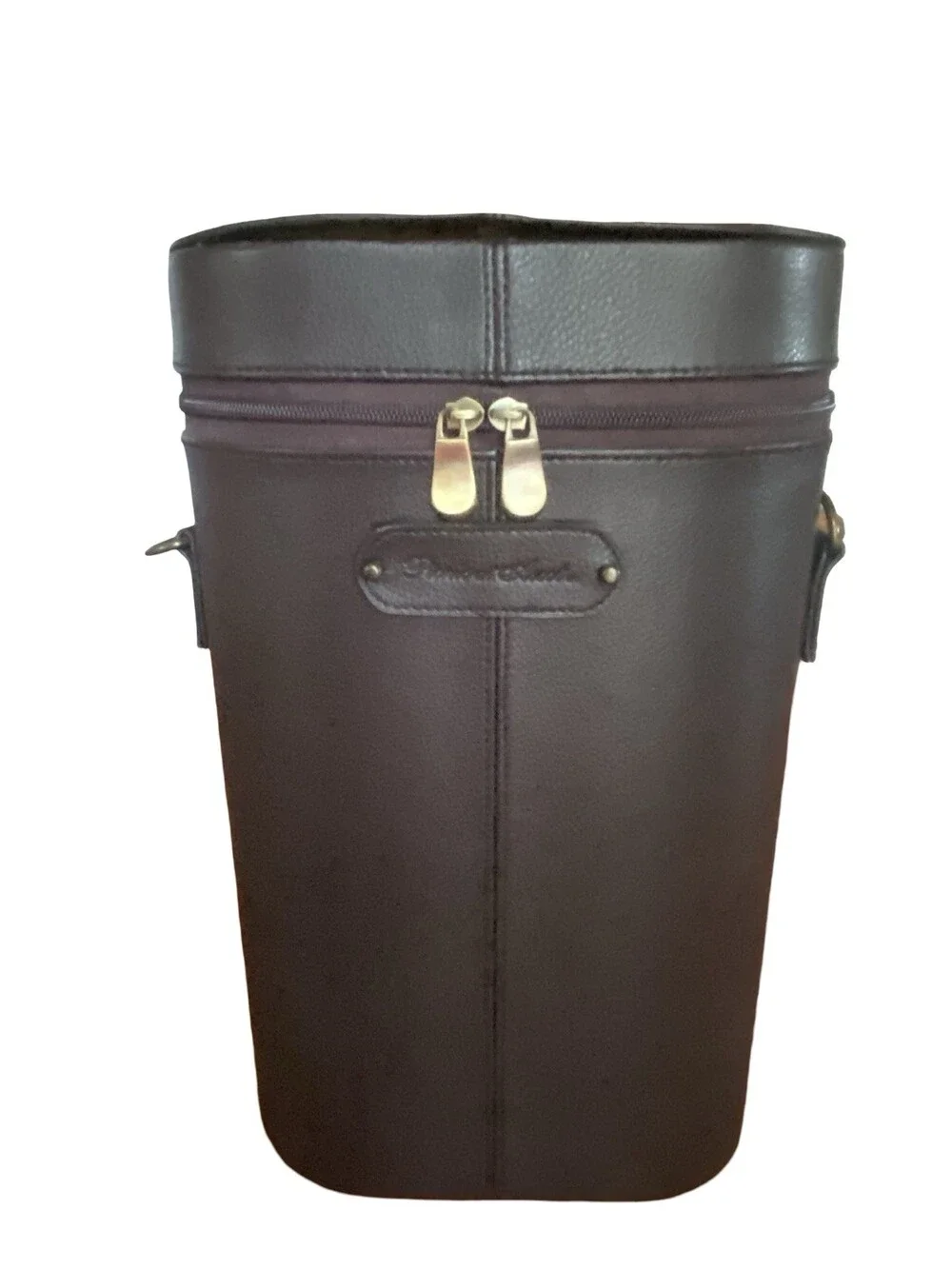 Vintage Dark Brown Leather Wine Carrier for 2 Bottles With Strap